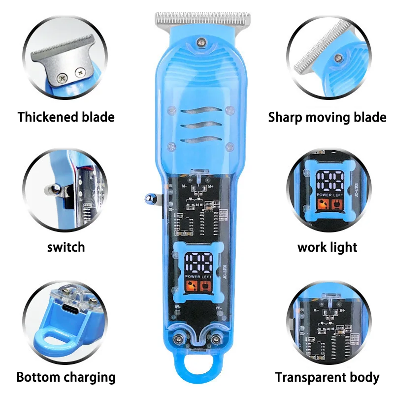 Professional Hair Clippers Electric Hair Clippers Rechargeable Transparent Hair Trimmers For Men Cordless Hair Cut Machine 2