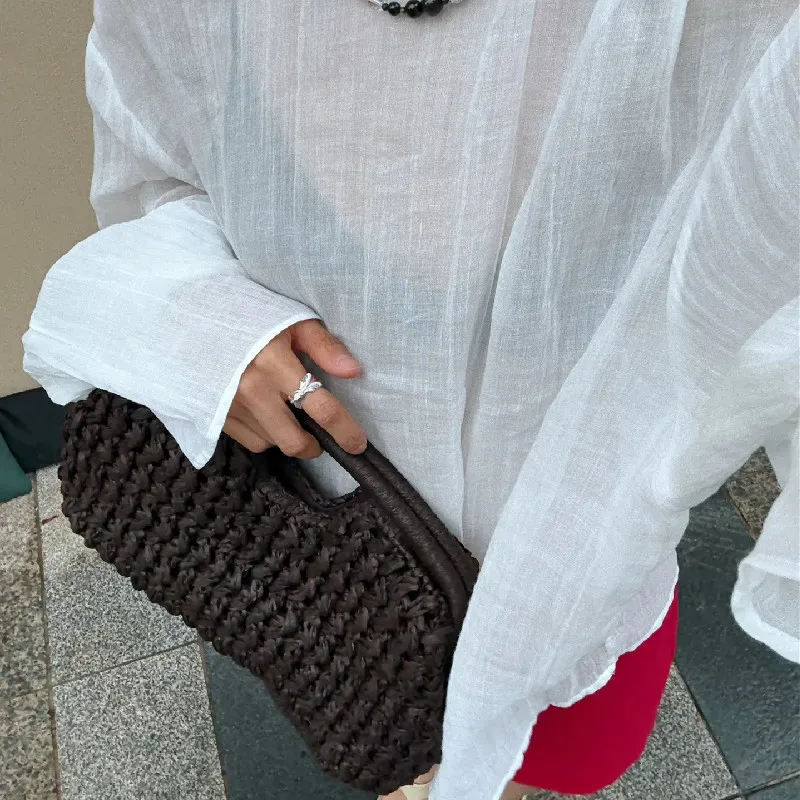 Summer Half-Moon Beach Straw Shoulder Bags Women's Straw Bucket Bag Purse Woven Straw Handbags Casual Tote Crossbody Bag