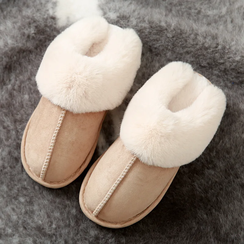2025 Winter Warm Home Fur Slippers Women Luxury Faux Suede Plush Couple Cotton Shoes Indoor Bedroom Flat Heels Fluffy Slippers — view 4