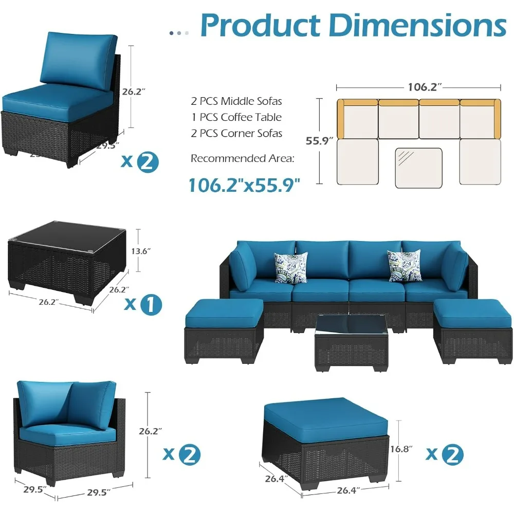 7-Piece Rattan Wicker Patio Sectional Set 5