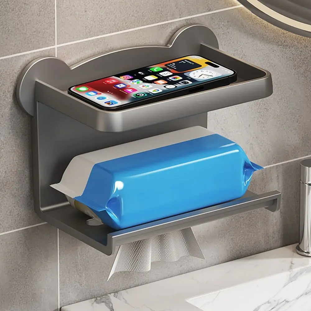 Description Picture 6 of itemCreative Plastic Paper Towel Holder Fashion Wall Mounted Bathroom Shelf No Punching Mobile Phone Rack Toilet Accessories