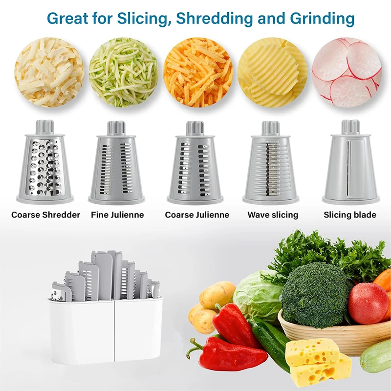 LMETJMA 5 in 1 Rotary Cheese Grater Shredder Kitchen Mandoline Vegetable Julienne Slicer Waffle Cutter Nut Chopper JT247 - Image 2