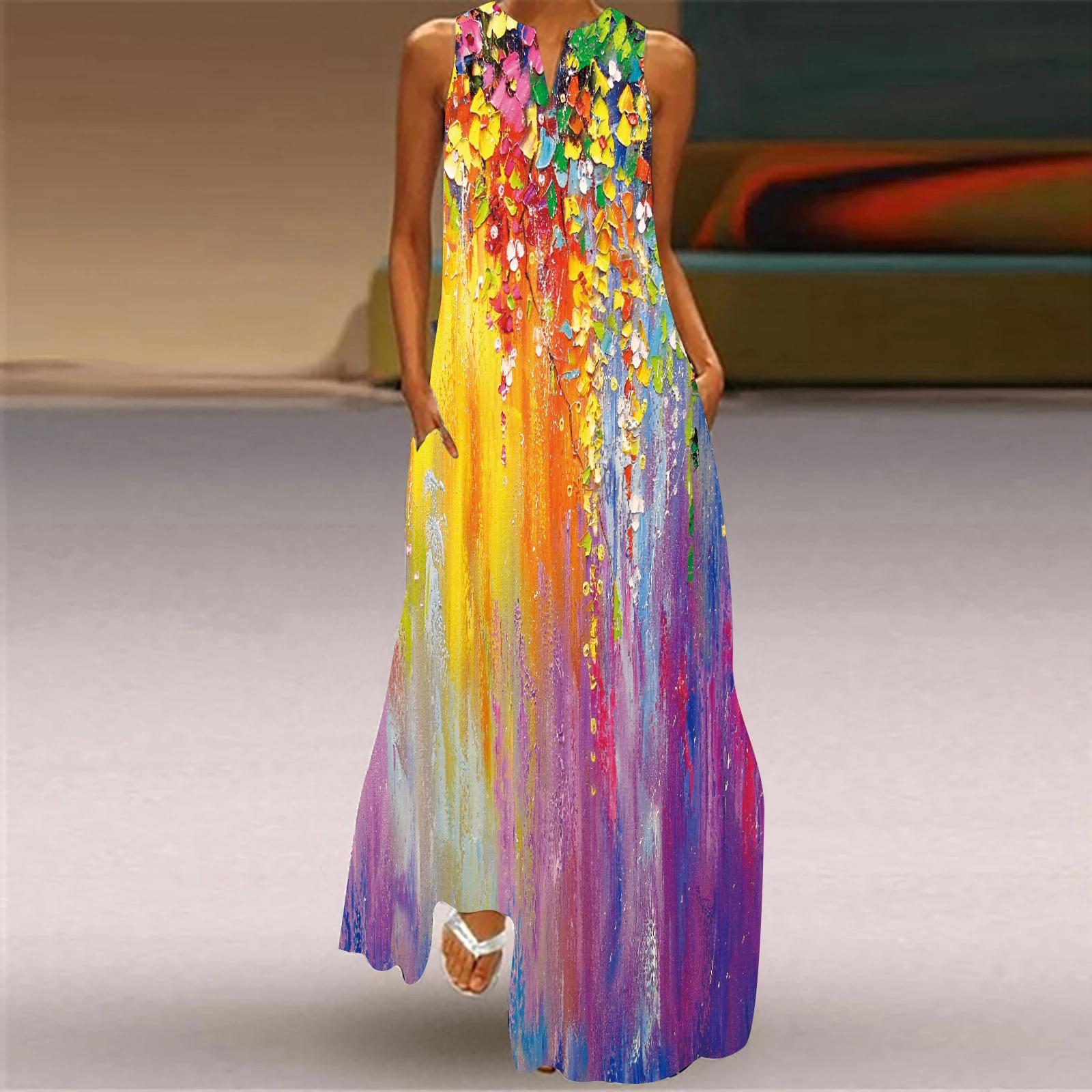 

Bohemian Printed Dress Women Sleeveless Casual Loose Beach Sundress from VLCQ, Perfect for 2023 Summer Style