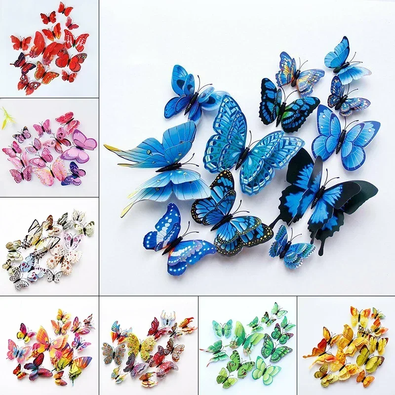 12Pcs Double Layer 3D Butterfly Wall Stickers Home Room Decor Butterflies For Wedding Decoration Magnet Fridge Decals