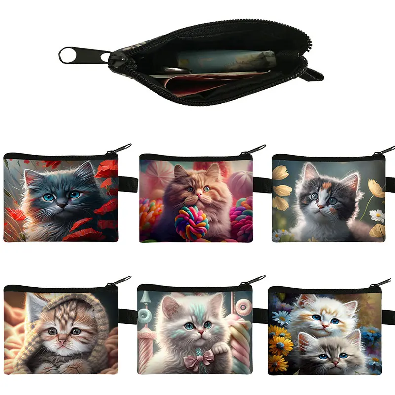 

Kawaii Kitten Print Coin Purse Ragdoll Cat Wallets Credit Card Money Bag Key Earphones Holder Small Clutch Coin Bags Kids Gift