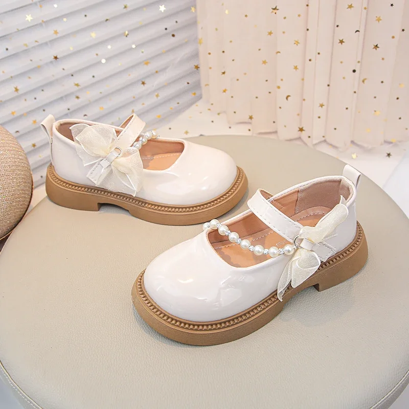 Wine Red Leather Kids Party Shoes with Bowknot