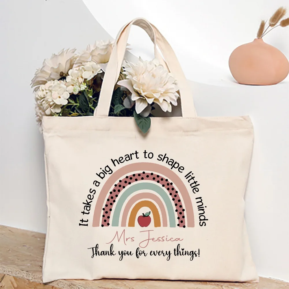 Personalized Tote Bag Custom Name Canvas Shoulder Bags Teacher Life Shopping Bag Female Travel Handbags Best Gift for Teachers 6