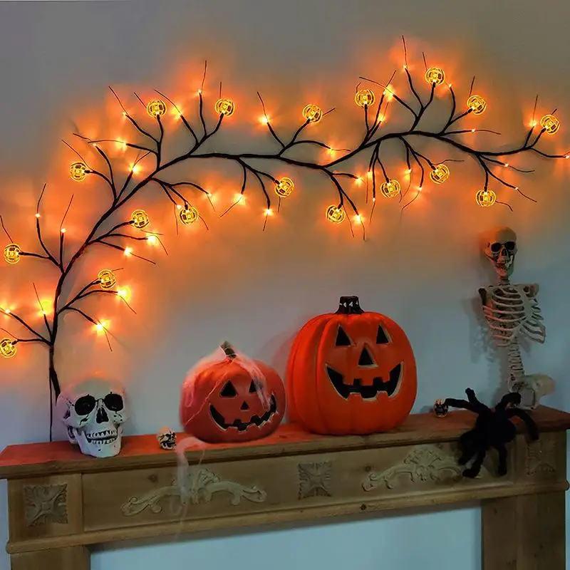 LED Willow Vine String Light Cool Cartoon Bat Pumpkin Decoration For Indoor Outdoor Party House Decor