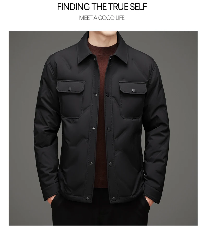 Leichte Herren-Daunenjacke Herbst Winter Lässige Einfarbige Warme Slim-Fit Knopf-Pufferjacke Winddichte Wattierte Oberbekleidung – Detail 13
