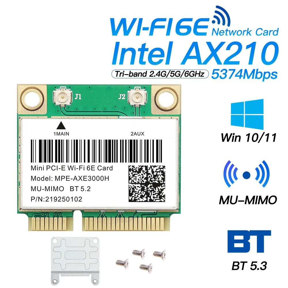 Wi-Fi 6E для AX210 Mini PCI-E, 5374 Мбит/с, 802.11AX