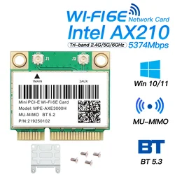 5374Mbps WiFi 6 Bluetooth5.0 Tri Band 2.4G/5G/6Ghz 802.11AC Wireless Adapter AX210 Mini PCI-E Network Wlan AXE3000H Network Card