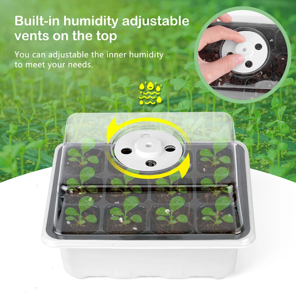 13pcs Plant Germination Tray Set 12 Cells Seedling Starter Trays Kit with Humidity Lid and Base for Greenhouse Seed Germination