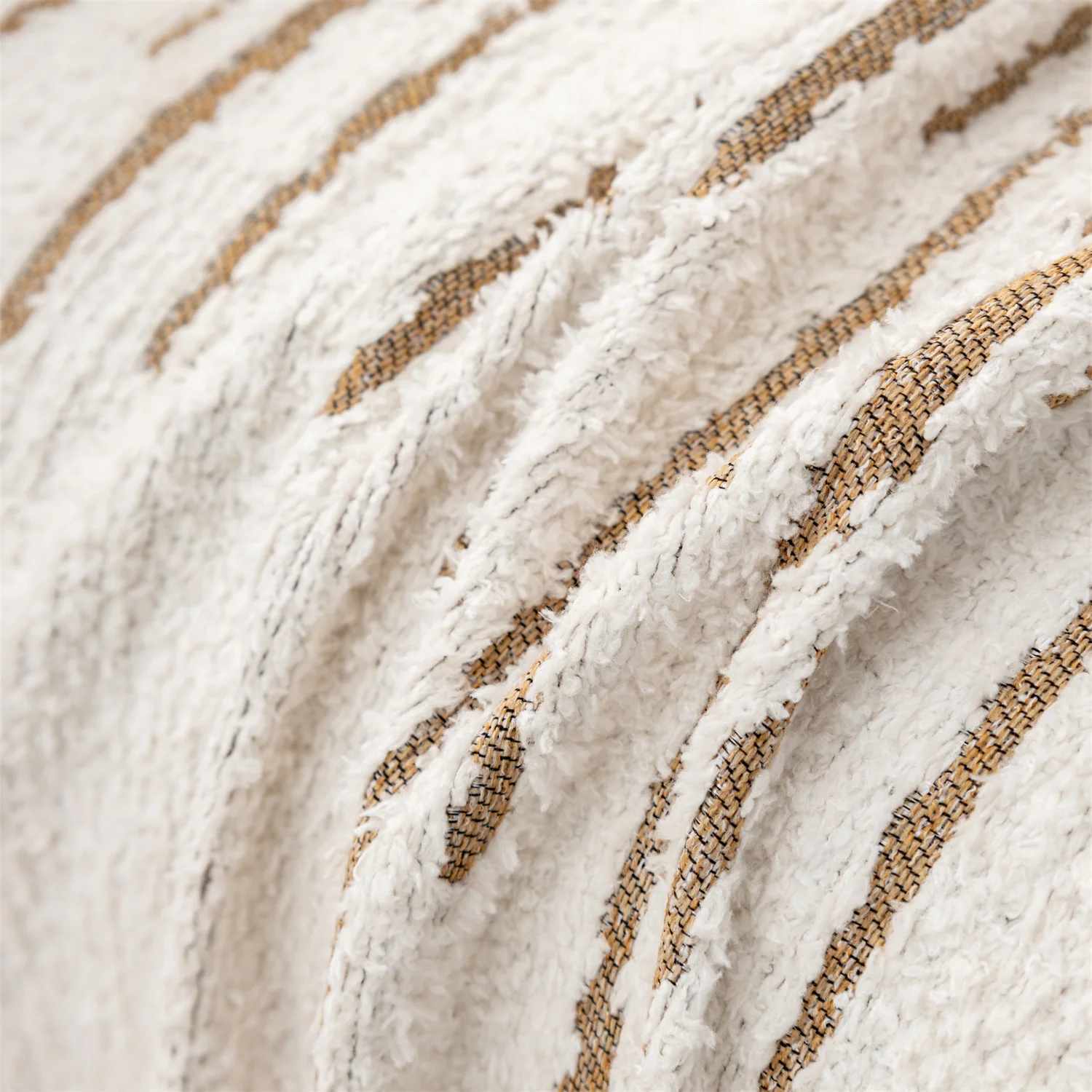 Fluffy Lines Stripes Jacquard Sofa Towel with Tassels, Double-side, for Living Room Camping Picnic Large Blanket Leisure Relax 2