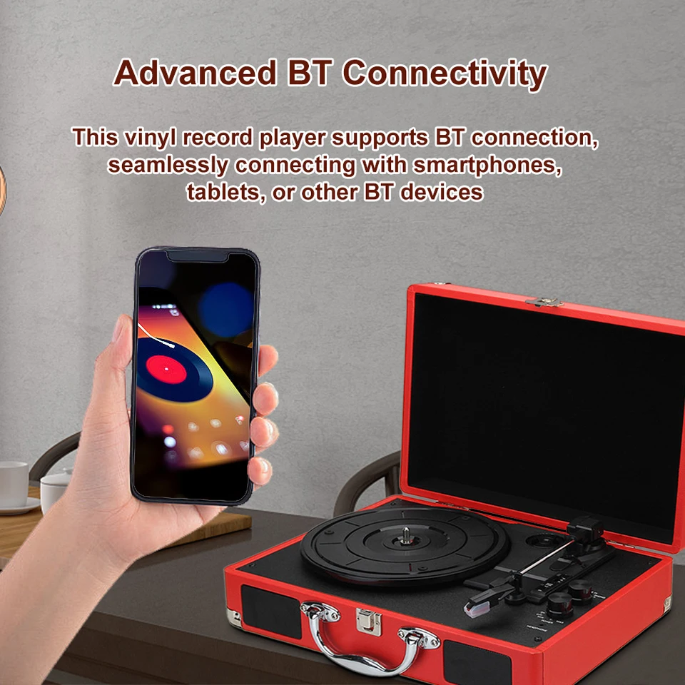 ポータブルbtビニールレコードプレーヤー,スピーカー付きターン