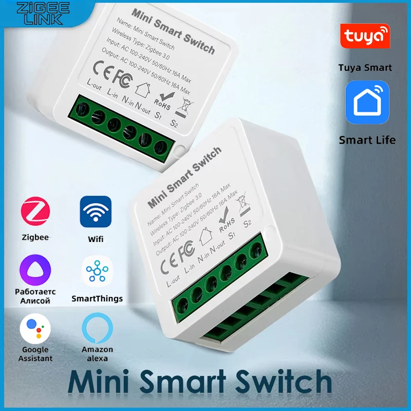 Smart home switch Tuya WiFi/Zigbee3.0 Mini Breaker DIY 2 Way Control Work With Alexa Google Home Alice