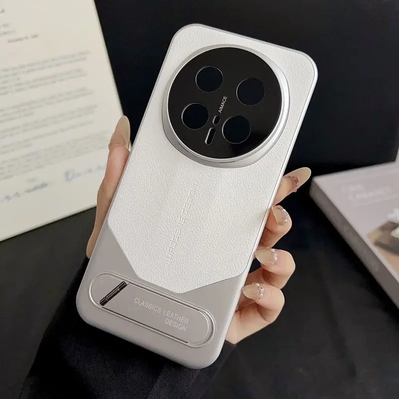 Elegant PU Leather Phone Case with Electroplated Frame & Built-in Tripod Stand