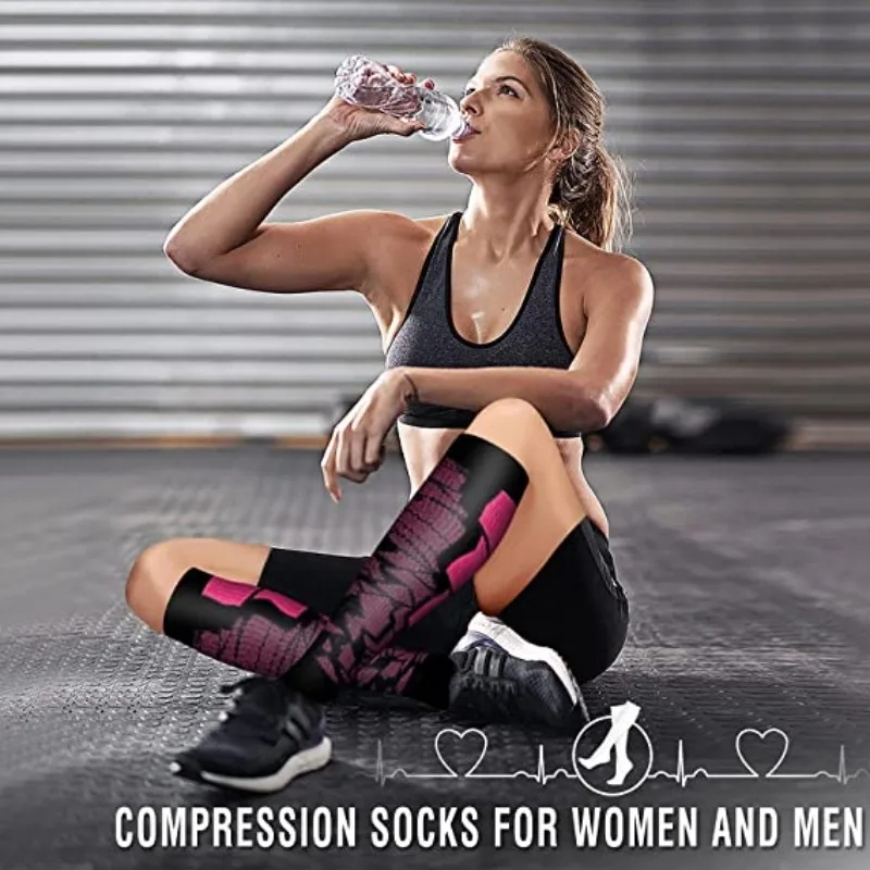 Compression Socks Running Men Women Floral Prints Stockings Sports Anti-Fatigue 3 Pairs Lot Pack Bulk soccer socks
