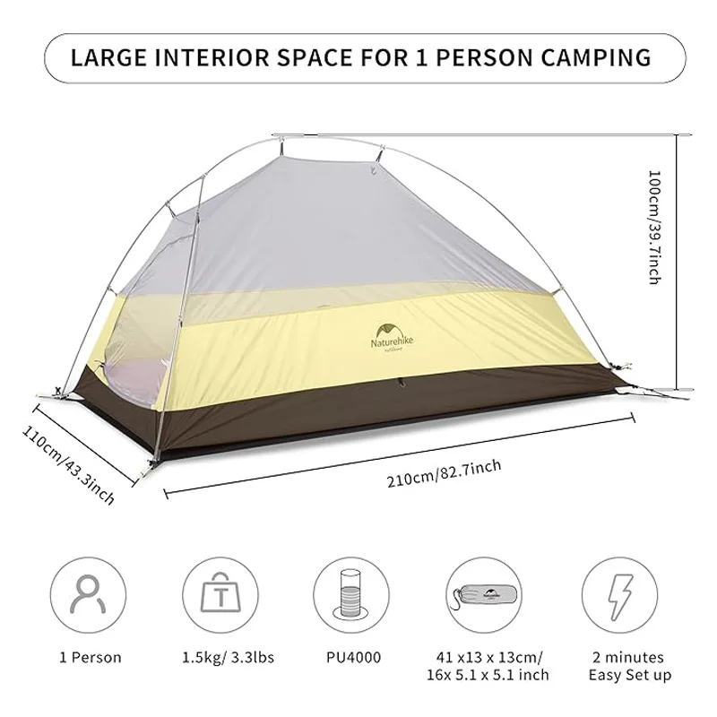 Naturehike Camping Tent Cloud Up 1 Person Ultralight Outdoor Waterproof Tent Hiking Beach 20D Nylon 210T Backpacking Tents