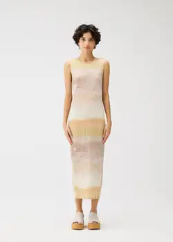 Miyake Pleated Sea Bubbles Printed Round-neck Sleeveless Dress 1