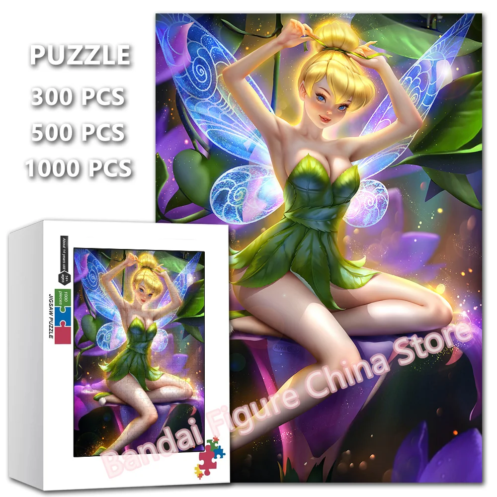 

Tinker Bell Jigsaw Puzzles 300/500/1000 Pieces Disney Cartoon Movies Peter Pan Print Puzzles Diy Decompression Interactive Toys