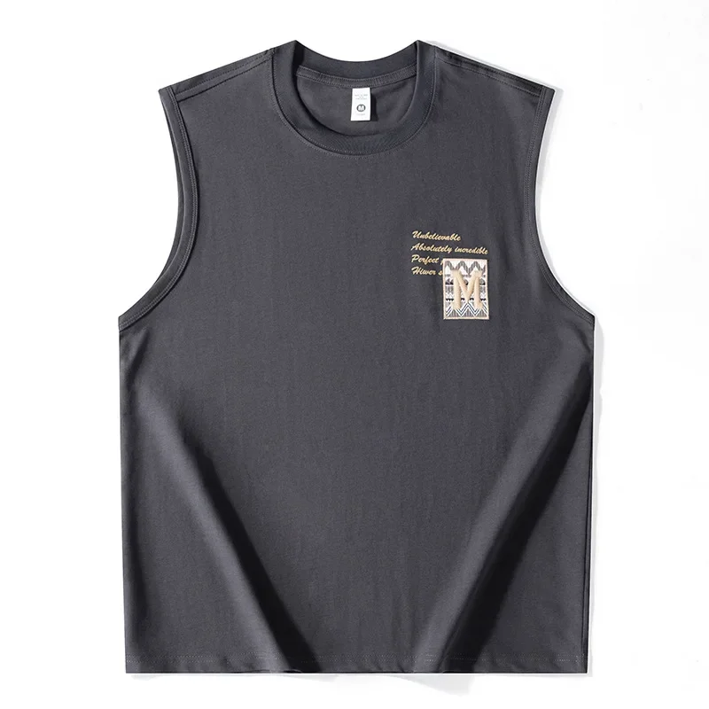 Summer Loose-Fit Men's Sports Fitness Basketball Vest Plus Size Trendy Brand T-Shirt Motorcycle Rider's Jacket Without Sleeves