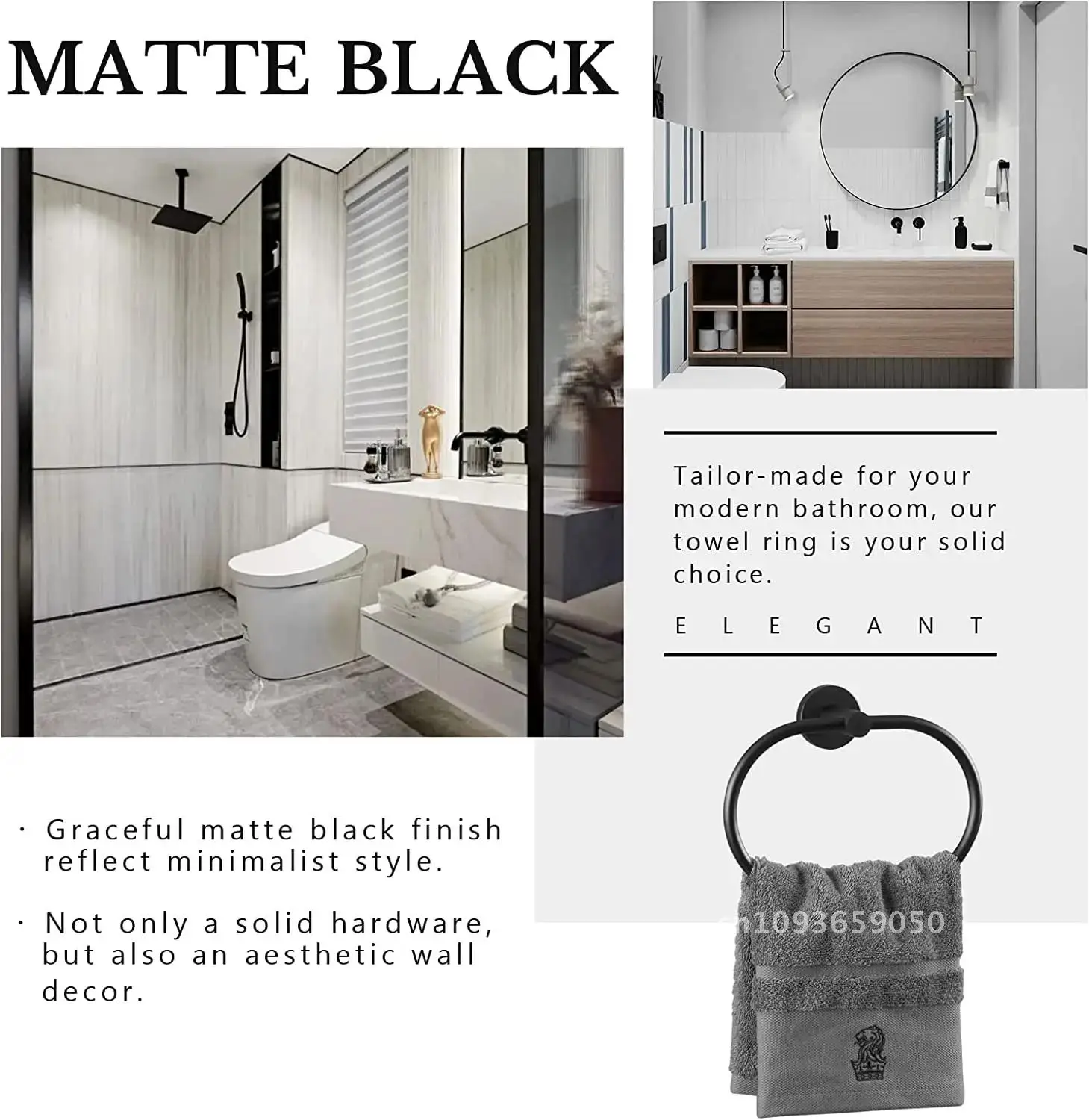 Towel Ring Black Bathroom Steel Swivel Hand Towel Holder Rail Stainless Accessories Rack Home Storage Saver Kitchen Space
