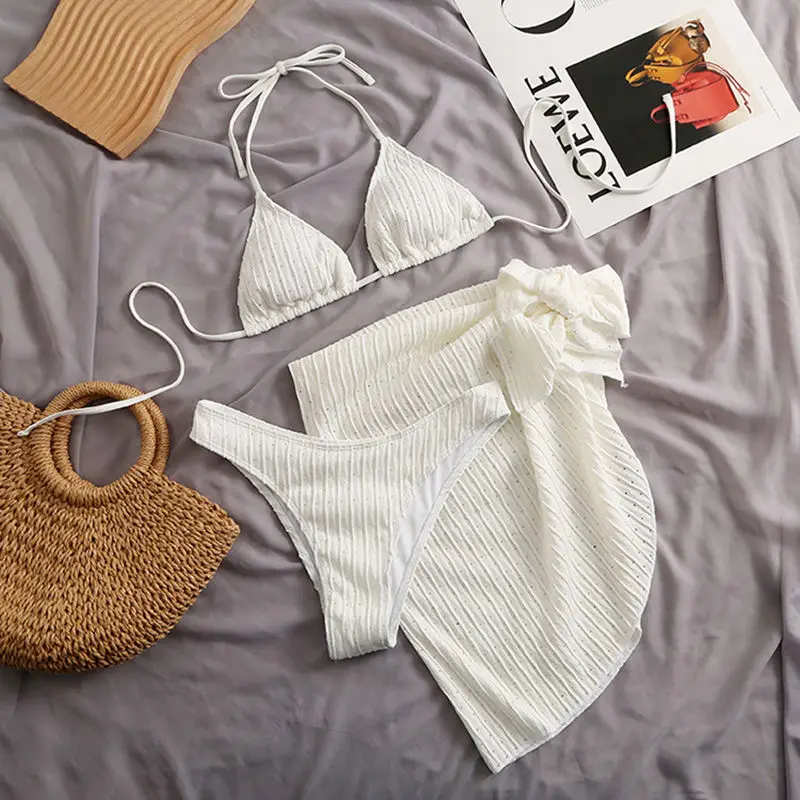 Summer New Hottie Solid Color Sexy With Chest Pad Beach Vacation Casual Fashion Young Style Wire Free Splitting Bikinis Sets