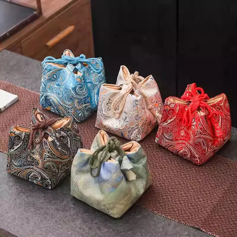 Hand String Dustproof Storage Pouch for Jewelry, Tea Set (1 Pot 4 Cups), Small Camera, Travel Accessories Organizer Bag