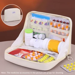 Foldable Portable Travel Medicine Organizer - Large Capacity Emergency Storage Bag (Beige)