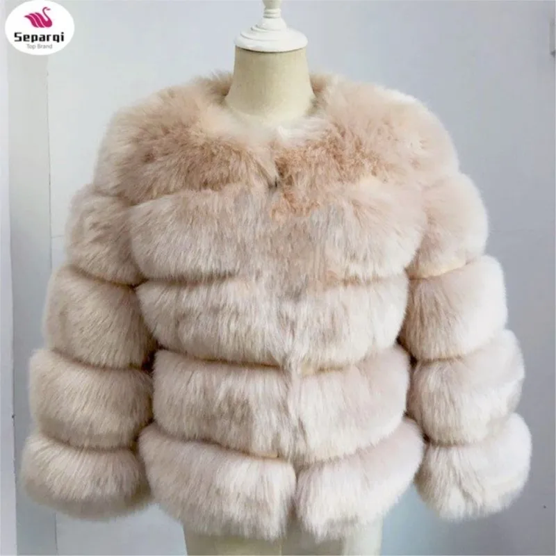 

SEPAQI Long Sleeve Faux Fox Fur Coat Women Winter Fashion Thick Warm Fur Coats Outerwear Fake Fur Jacket Women Clothing