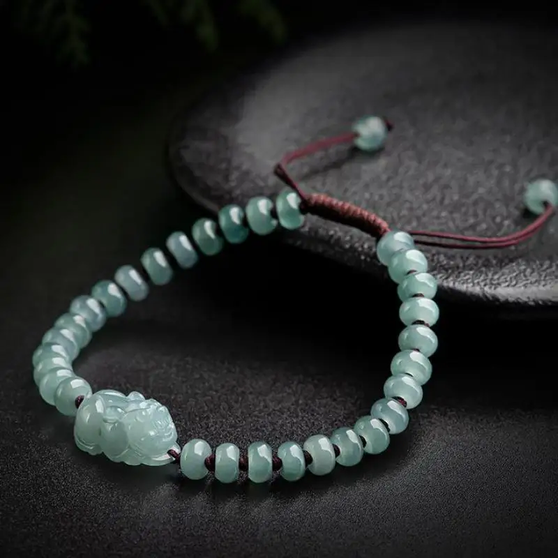 

High Ice Grade A Myanmar Jadeite With Certificate Burma Blue Water Jade Fengshui Pixiu Wealth And Protection Bracelet Adjustable