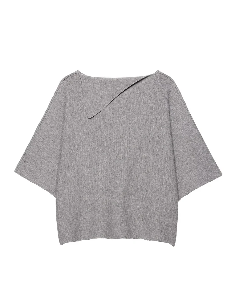 Women Knitted Pullover Chic Lapel Collar Vintage Oversize Short Sleeve Knitwear Casual Solid Ladies Elegant knit Sweater