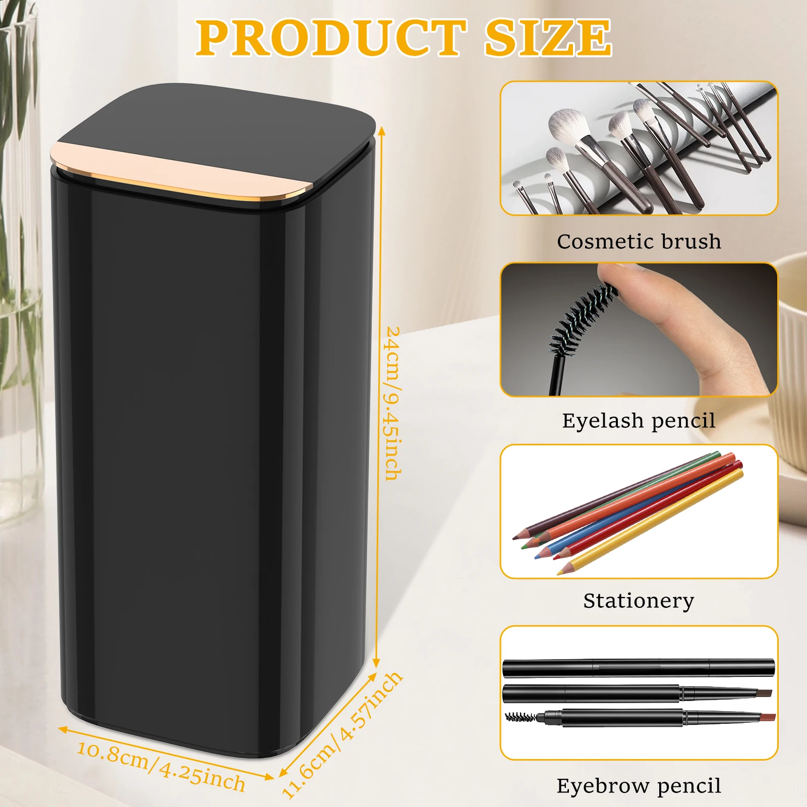 Automatic Lifting Makeup Brush Holder 4 Slots Plastic Dust Proof Cosmetic Brush Organizer with Lid for Vanity Desktop Bathroom 4