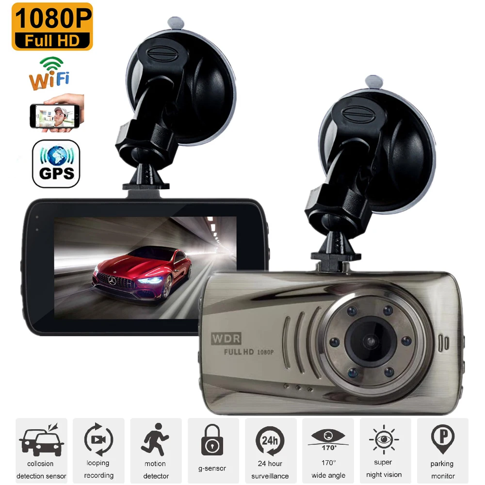 

Видеорегистратор автомобильный, Wi-Fi, GPS, Full HD, 1080P