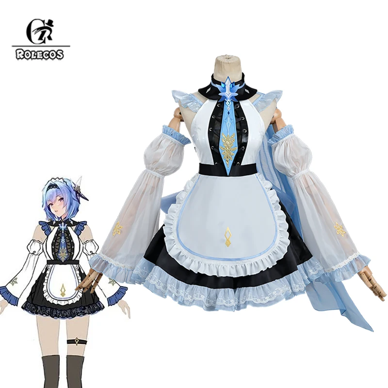 

ROLECOS Eula Cosplay Costume Game Genshin Impact Eula Women Maid Fanart Dress Role Play Outfit Fullset Suit