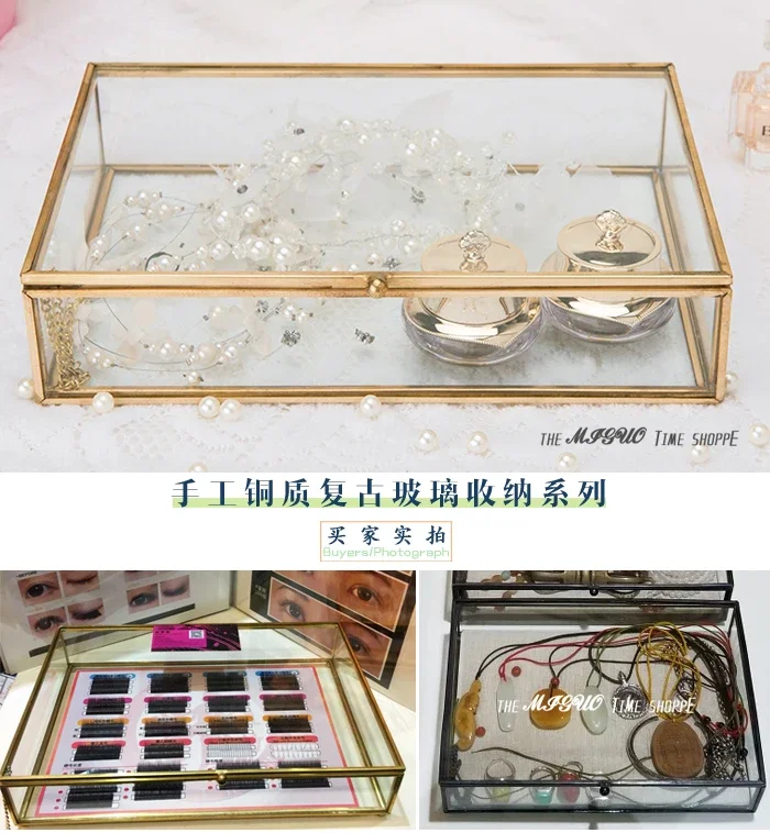 Description Picture 2 of itemNordic style Retro Glass jewelry storage box display Desktop organization Home Decoration