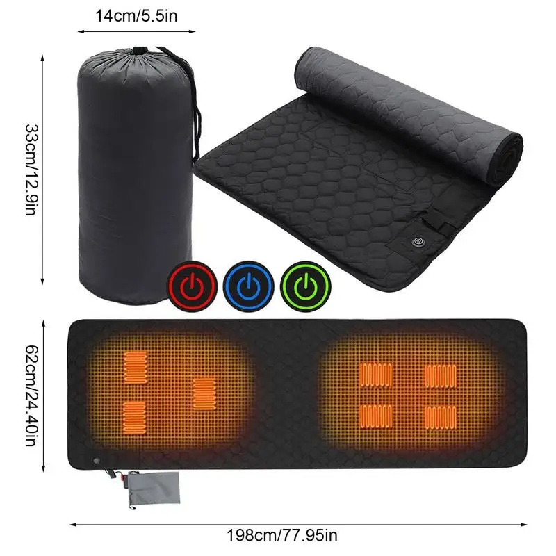 

7 Zones USB Heating Sleeping Mat Winter Outdoor Sleeping Pad Insulation Camping Heated Thickened Mattress 40 to 65 Yoga Mat 2#