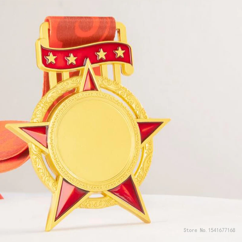 Customized Five Pointed Star Metal Medal, Gold Silver Copper, Creative Home Decor Award Commemorative Hang your neck plaque, 1Pc