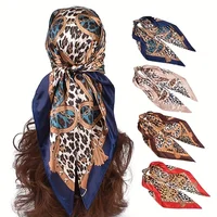 1pcs Women's Leopard Print 90 Silk Scarf Imitation Silk Fashion Trend Leopard Print Multi-color Stitching Large Square Scarf 1