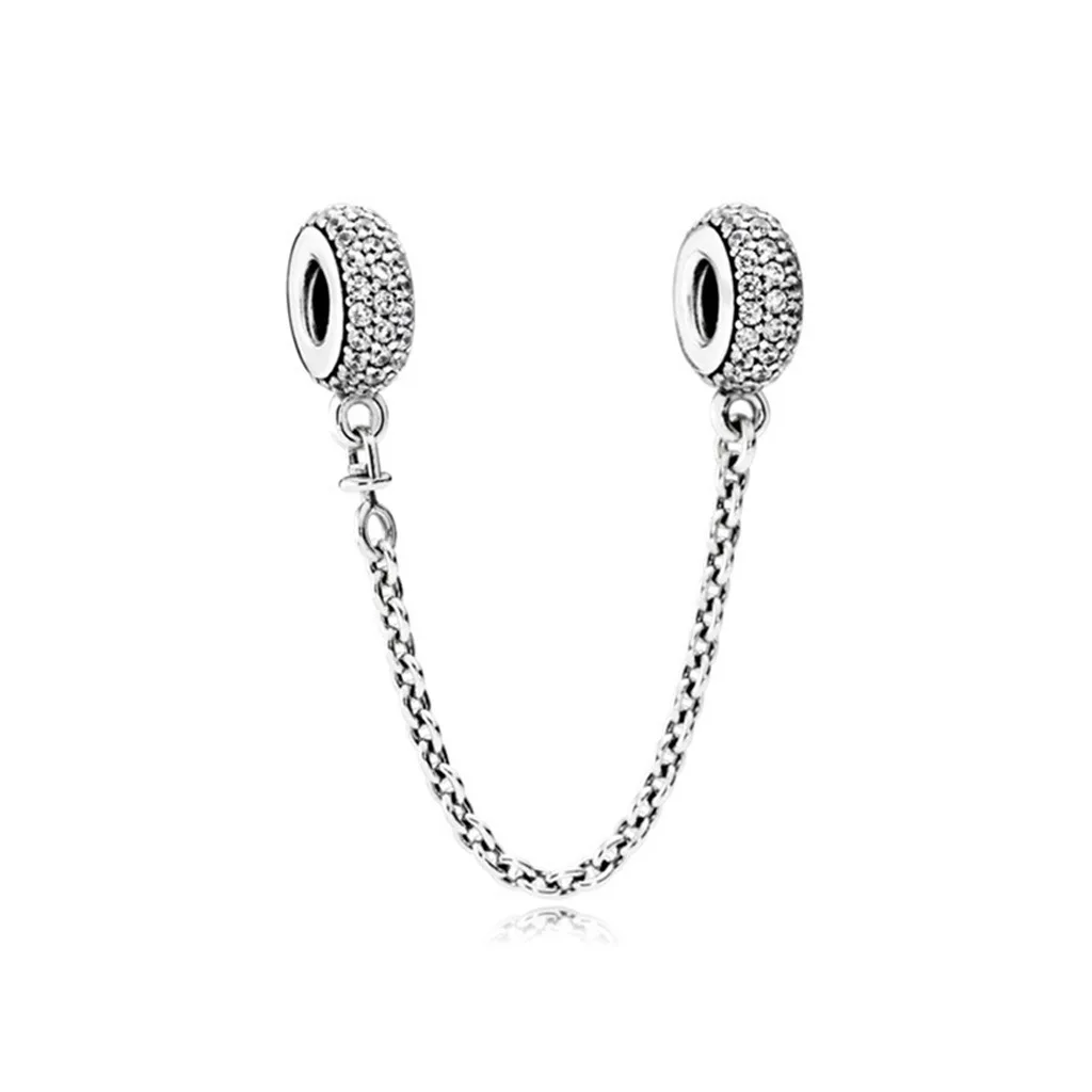 Fashion 925 Sterling Silver Fit Original Sterling Silver Sparkling Safety Chain Women's DIY bracelet Premium jewelry gift