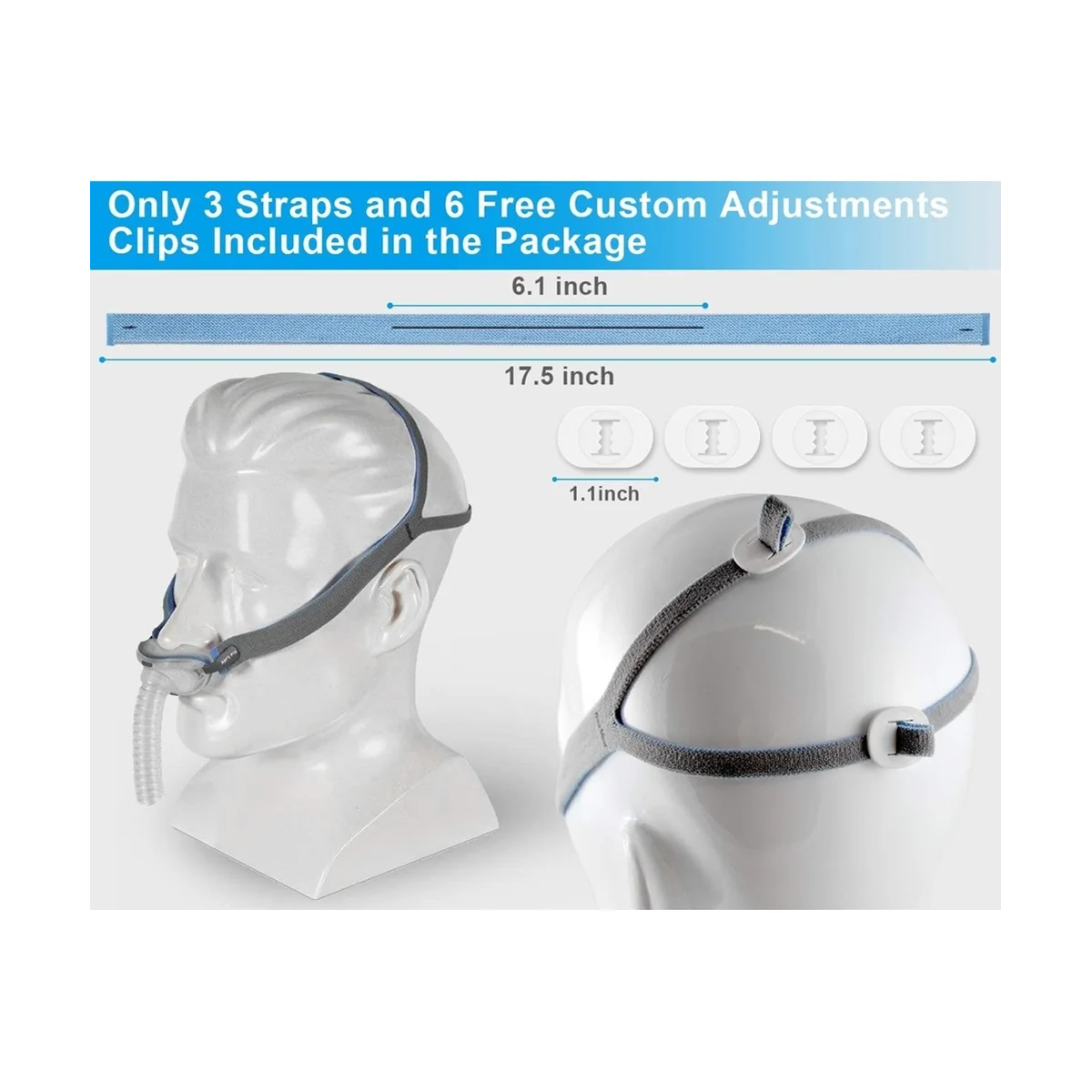 ResMed Airfit P10 비강 베개 CPAP 마스크 스트랩 교체용 헤드기어, 조정 클립 2 개 포함, 1 개