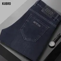 Autumn Winter Men's Thickened High Quality Denim Elastic Jeans Flim Straight Leg Casual Business Trousers Fashion Soft Pants