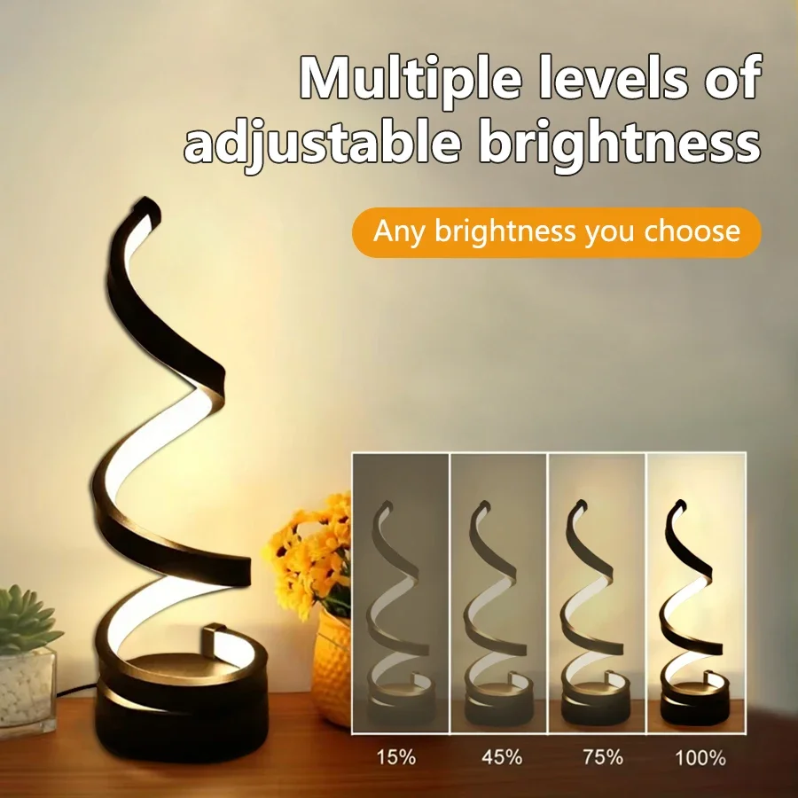 USB Plug in Creative Spiral LED Night Light Dimmable 3 Colors Adjustable for Living Room Office Desk Table Bedroom Bedside Decor BEST SELLERS