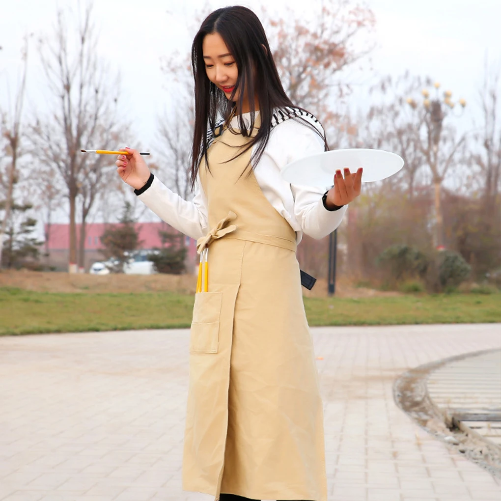 

Фартук шеф-повара для унисекс холста с широкими приложениями холщовые фартук художника рабочие фартуки