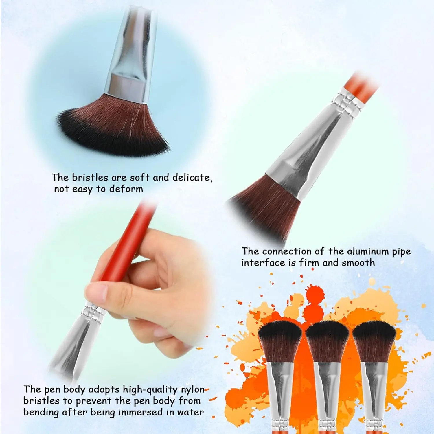 6pcs Mop Brush For Acrylic Painting 1 Inch Blending Brush Paint Brushes For Acrylic Face Body Painting Oval Mop Acrylic Brush 2