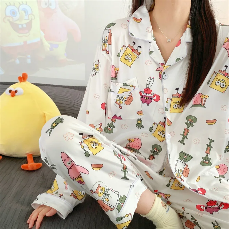 Conjunto de pijamas femininos de desenho animado kawaii, pijamas