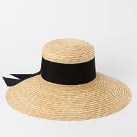 2024 Summer Straw Hat Beach Hat Women's Seaside Sun Hat Vacation Bow Ribbon Flat Top Big Brim Straw Hat praia 모자 - Image 5