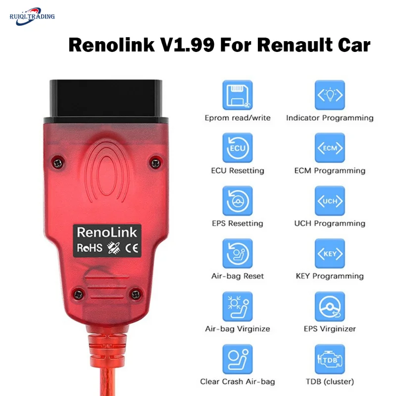 

Автомобильный диагностический прибор Renolink V1.99, Сброс OBD2 подушки безопасности, OBD 2, ECU, сброс настроек ECM UCH