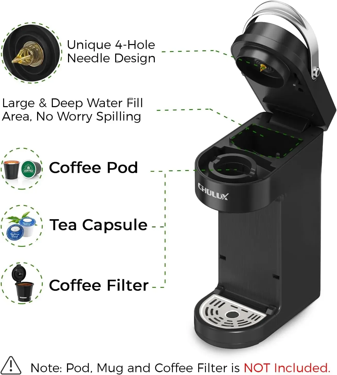 NEW Slim Single Serve Coffee Maker for K Cup Pods & Ground Coffee, One Cup Coffee Maker Fits 7.3" Travel Mugs 5