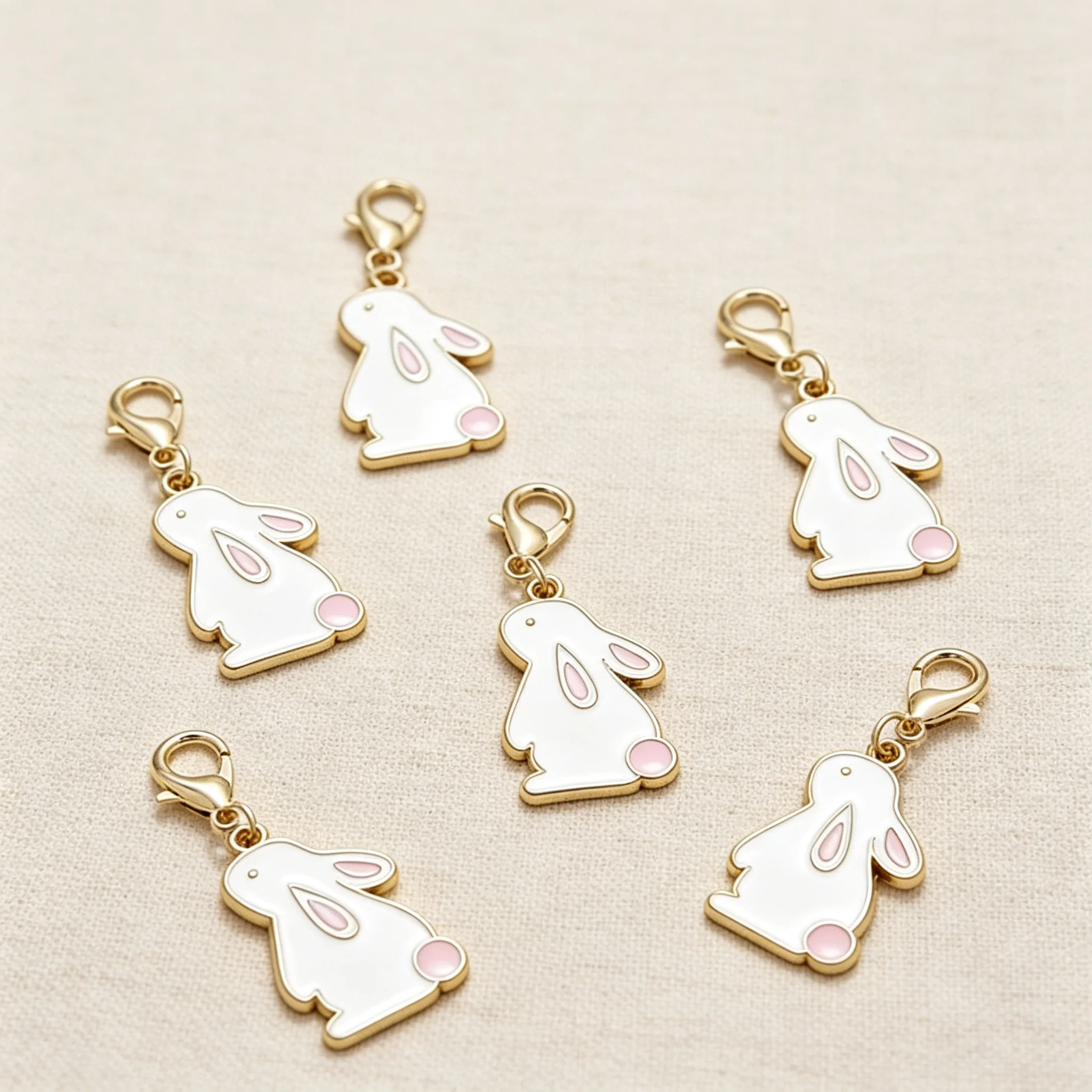 Niedlicher Hasen-Schlüsselanhänger, rosa-weiß, Emaille, Hasen-Taschenanhänger, 20 Stück, Großhandel, Oster-Geschenk für Frauen und Kinder